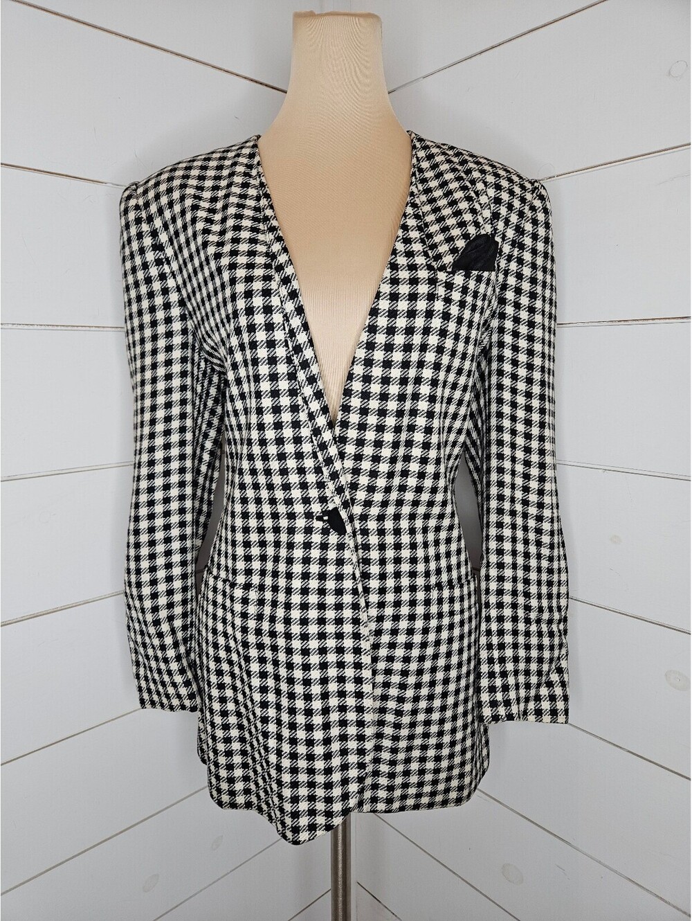 Vintage Le Suit size 12 black & white houndstooth blazer jacket - Picture 1 of 5